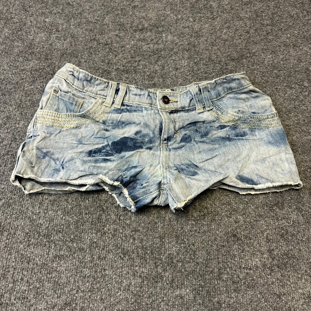 Bongo Shorts Womens Size 9 Blue Acid Wash Denim Cut Off Raw Hem Low Rise Cotton